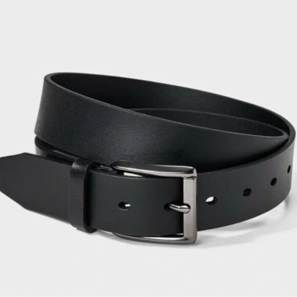 Goodfellow & Co Belt Black with Silver Buckle Faux Leather Reversible Mens Size